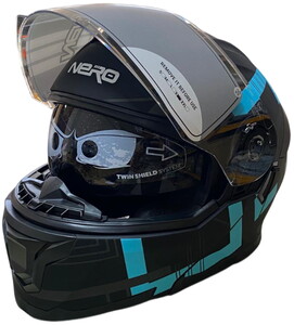  NERO KASK ÇENE AÇILIR 912 MAT SİYAH - MAVİ A3 (L)